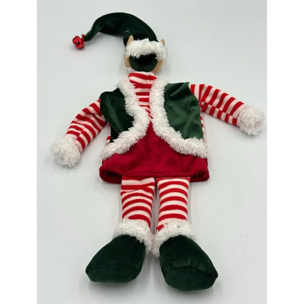 Christmas Elf Red Green White Striped Outfit for wine bottle